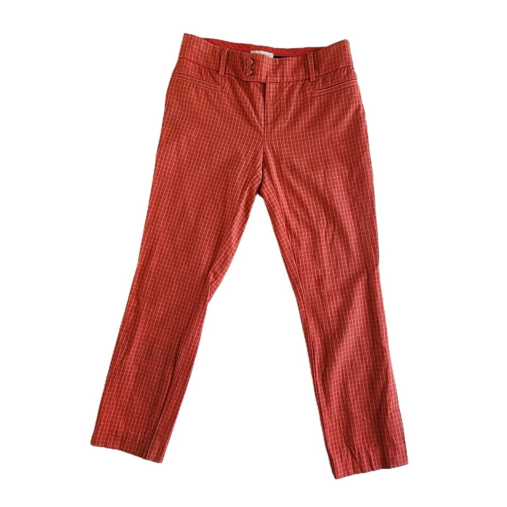 Anthropologie Red Tartan Slim Pants Women’s Size 2 Festive Preppy Academia Style